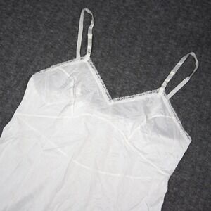 Vtg Adonna Full Slip Dress Womens 14 White Lace‎ Trim Midi Nightgown USA Made